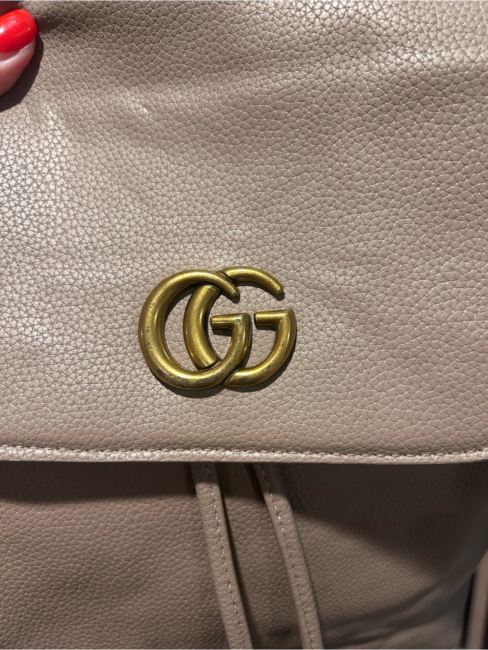 Gucci Pink Beige Leather Drawstring Backpack with Gold GG - Picture 6 of 6